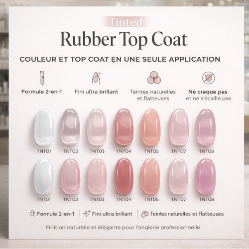 Tinted Rubber Top Coat 2-en-1 – Couleur et finition brillante pour ongles