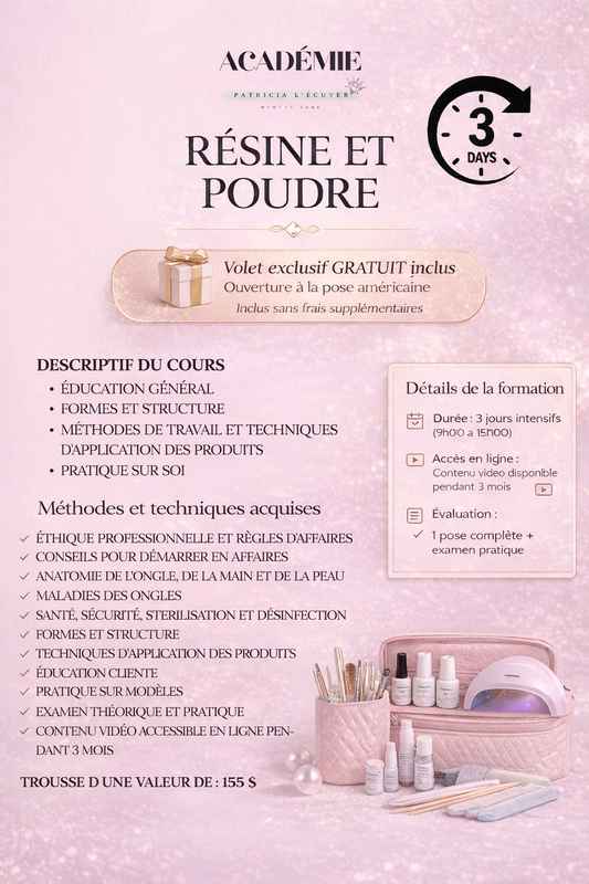 Formation Résine & Poudre – Académie Patricia L’Écuyer