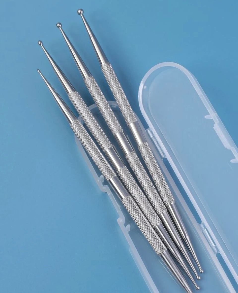 Stylos à Pointe Double – Lot de 4 Outils Nail Art en Acier Inoxydable